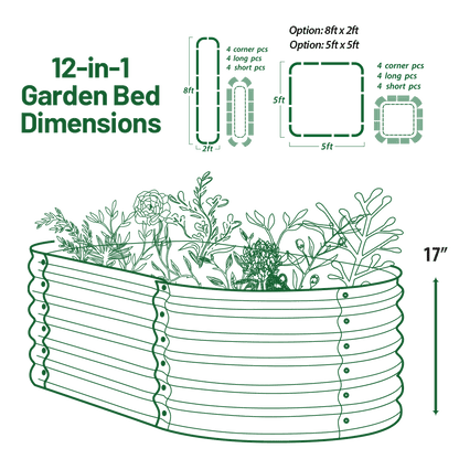 17" Tall 12-in-1 Metal Raised Garden Bed Kits