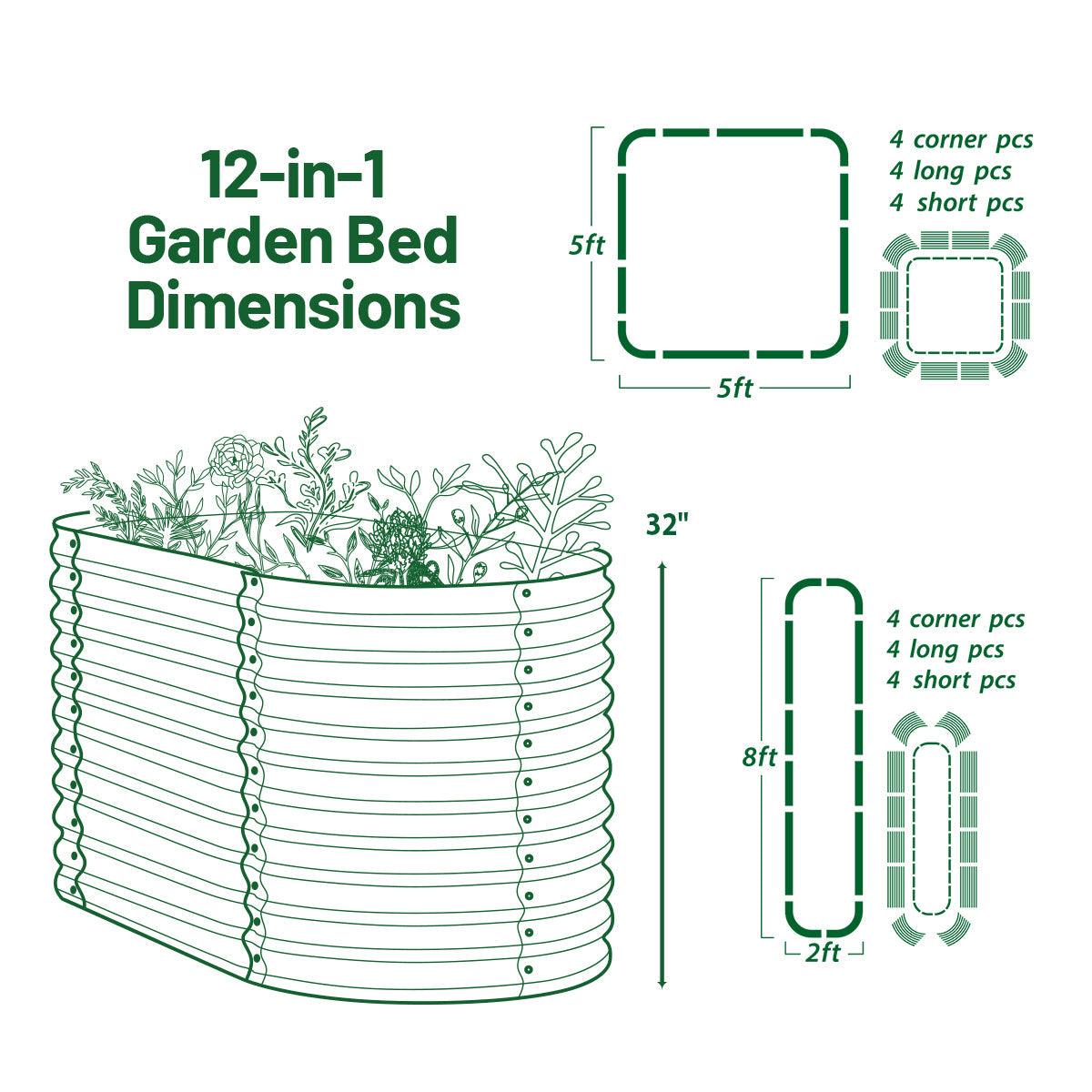 32" Tall 12-in-1 Raised Garden Bed Kits